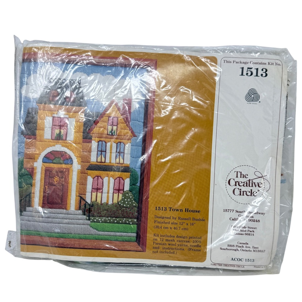 New 1982 The Creative Circle Town House Needlepoint Kit 1513 1982 Vintage 12x16